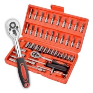 Kit de Chaves e Soquetes 46 Peças Profissional – Aço CRV Resistente