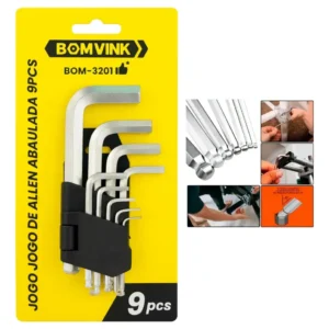Jogo Chaves Allen Abauladas 9 Peças BOMVINK Profissional, Alta Resistência