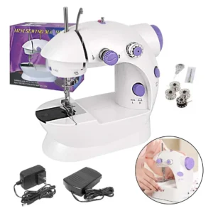 Mini Máquina de Costura Portátil Branca com Pedal Mecânica